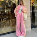 Women's Fashion Cotton Sport Tracksuit With Casual Pant Stripes Zipper Hoodies Cardigan High Waist Trouser 2 Piece Autumn Outfit