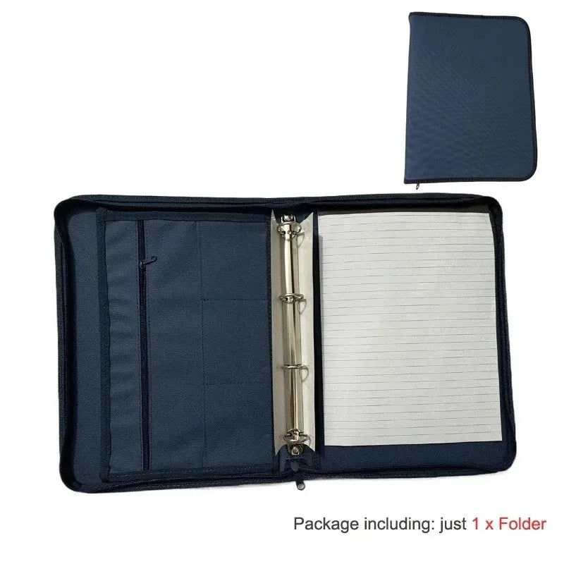 Large Black Business Portfolio File Document Folder Zipper A4 Paper Organizer Bag Padfolio Binder Briefcase Conference Office