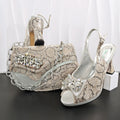New Arrive Peep Toe Heels Bigger Size for Women 2026 Elegant Party Pink Color Diamond Pumps Italian Shoes and Bags Matching Set