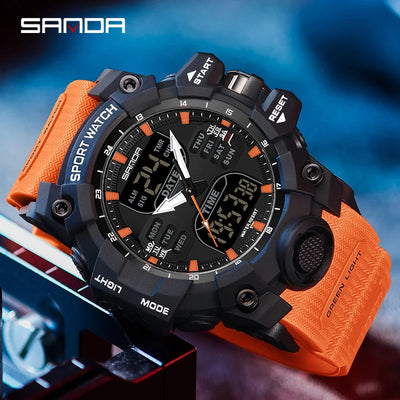 SANDA Men Quartz Watches G Style Military Sports LED Digital Outdoor Waterproof Dual Display Wristwatch Male | SAMAG