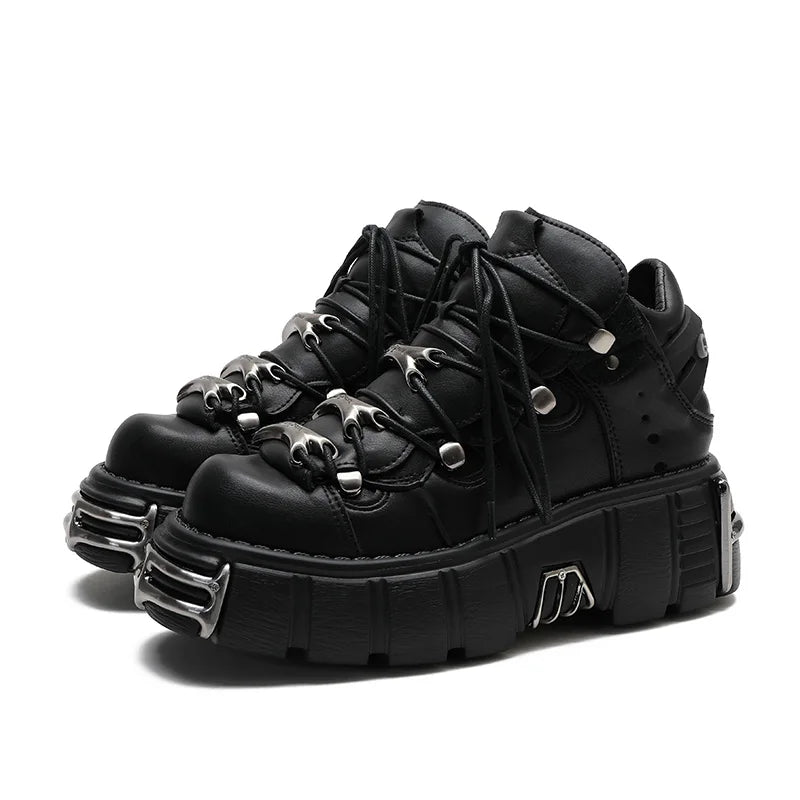New Brand Punk Style Women Shoes Lace-up heel height 6CM Platform Shoes Woman Rock Boots Metal Decor Woman Sneakers
