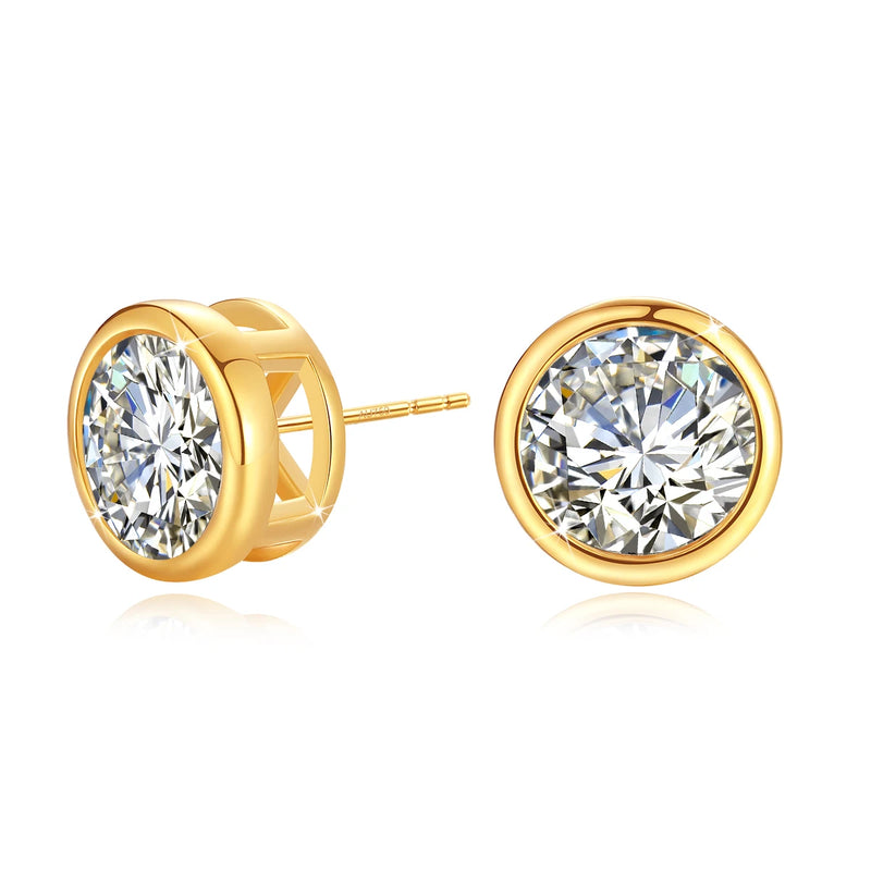 Genuine 18K Gold Moissanite Stud Earrings 2ct Diamond Earrings Classic Trendy for Women Wedding Gifts Fine Jewelry
