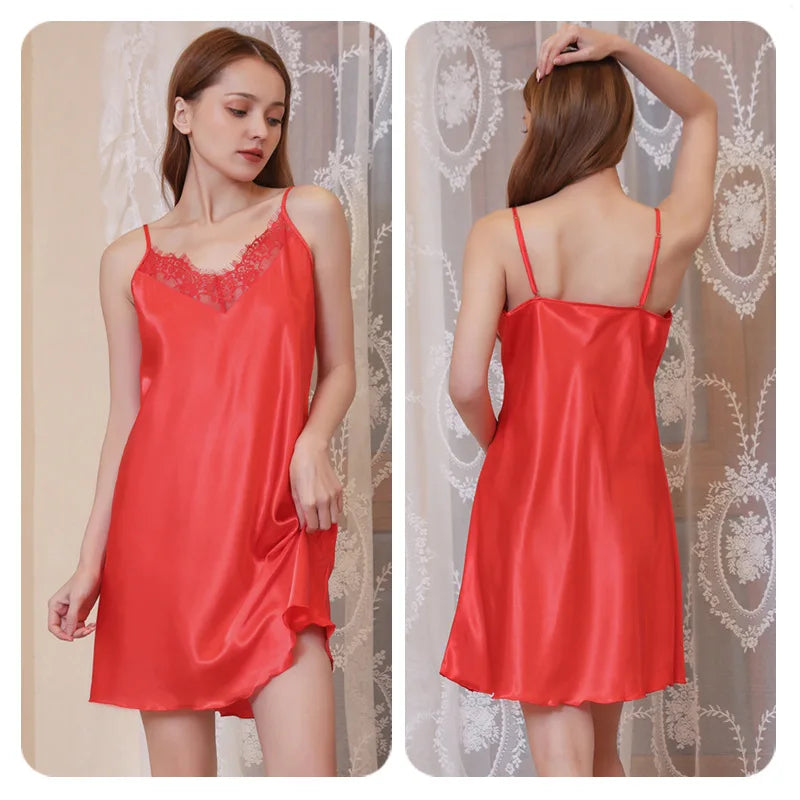 Women's Sleepwear Solid Short Satin Nightgown Mini Slip | SAMAG