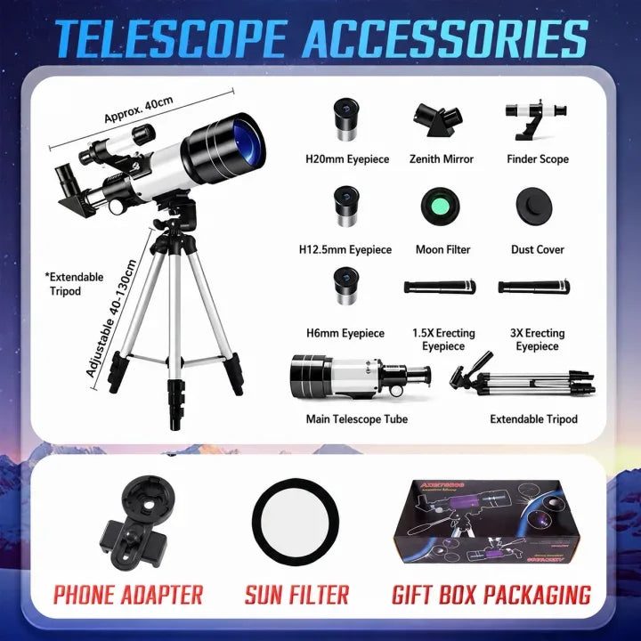 40070 Astronomical Telescope High Magnification High-definition Professional Stargazing and Lunar Observation Telescope