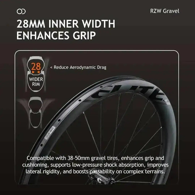 ELITEWHEELS RZW Ultralight Gravel Wheels Disc Carbon Wheelset 1370g RIM Depth 45/35mm Wing 20 Spoke For Racing Bike Road