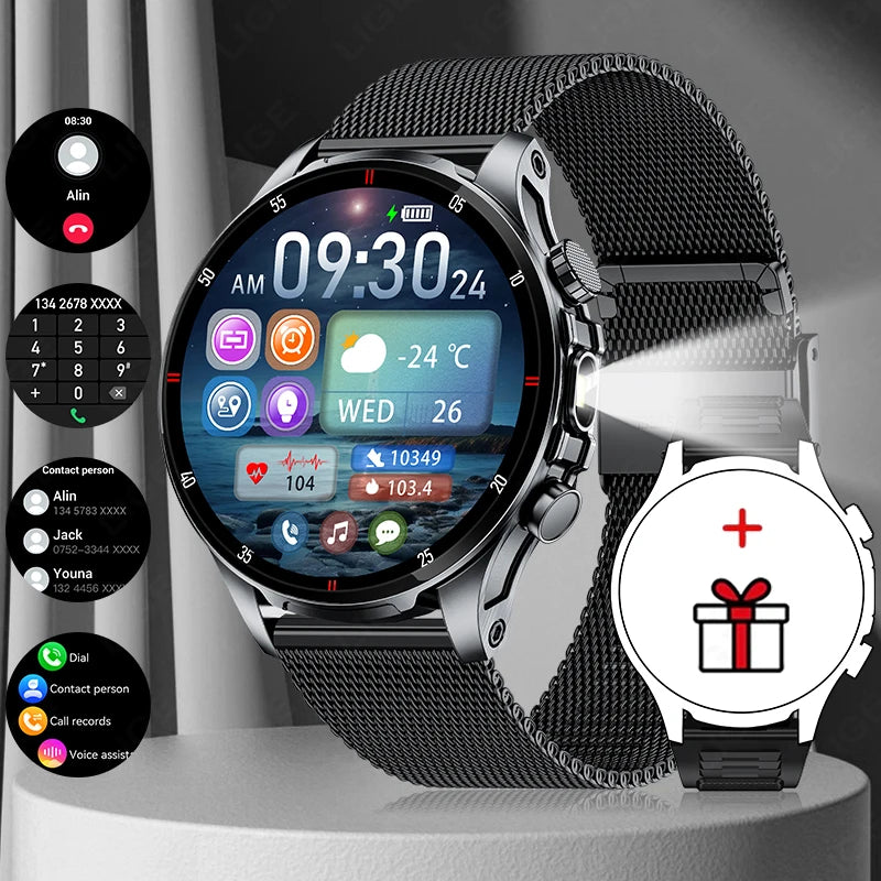 New Business Smart Watch Men LED Flashlight Bluetooth Call Heart Rate Sleep Monitor Outdoor Sports Fitness Waterproof Smartwatch