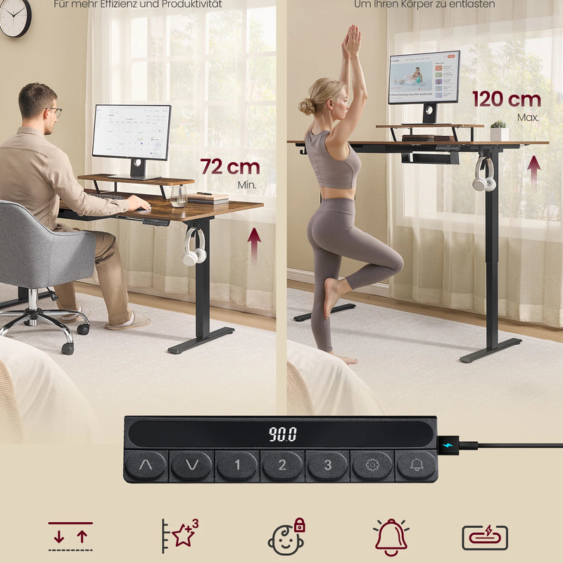 VASAGLE Height Adjustable desk Flexible Mounted Display Stand Drawer Long Sitting Reminder For office