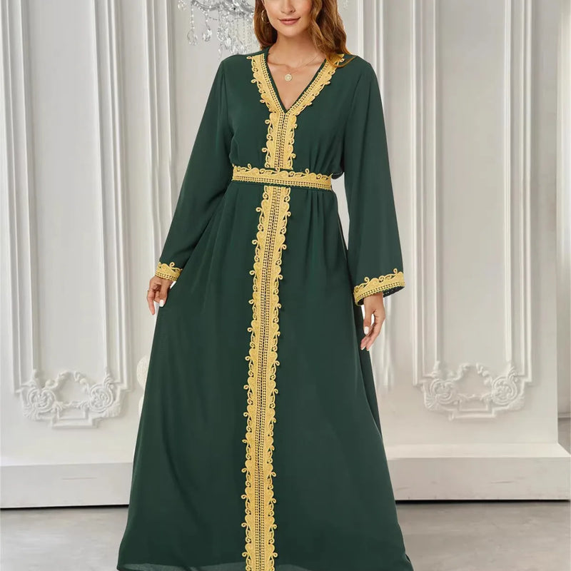 Dubai Abaya for Women Kaftan Muslim Dress Gold Embroidery | SAMAG