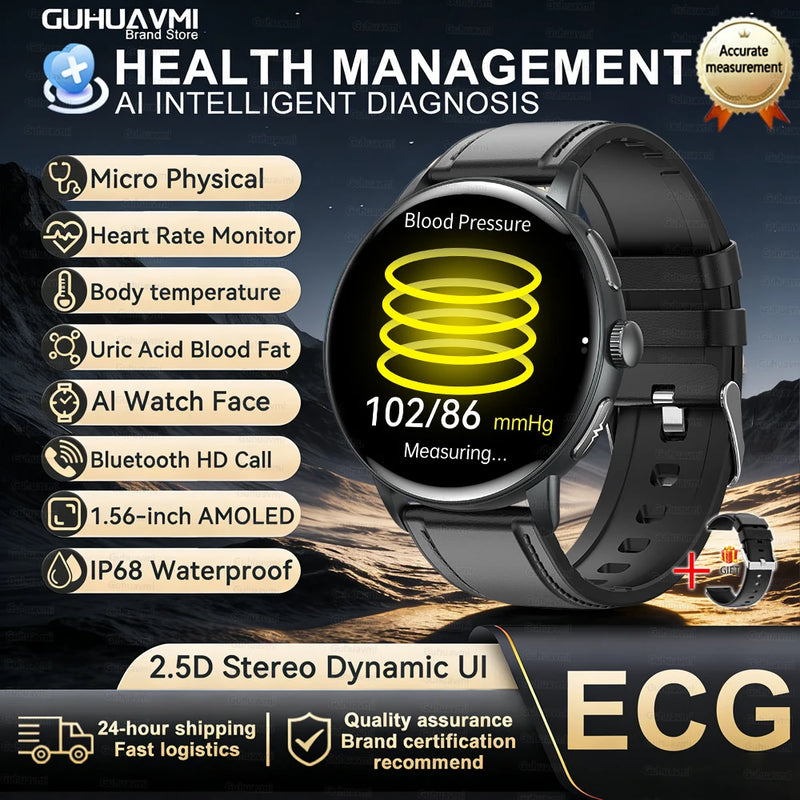 2026 New AI Accurate Diagnosis Body Fat Uric Acid BP ECG SmartWatch HD AMOLED Screen call Sport Health Smart watch For Men women