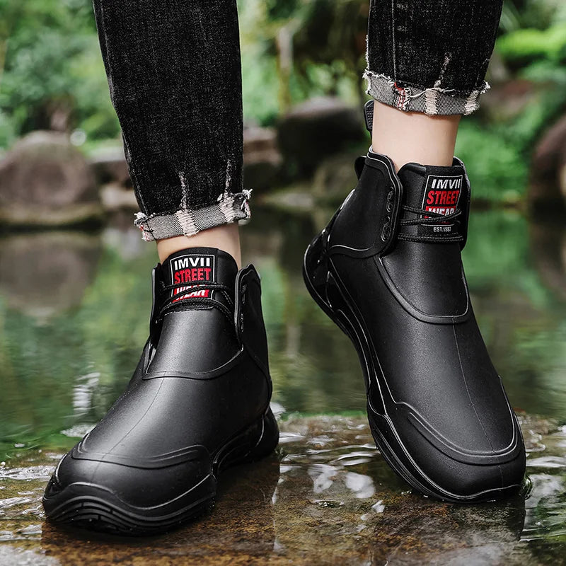 Men Ankle Rubber Boots Woman Rain Shoes Waterproof Fishing Shoes Work Garden Short  Kitchen Shoes Fashion Non-slip Rain Boots