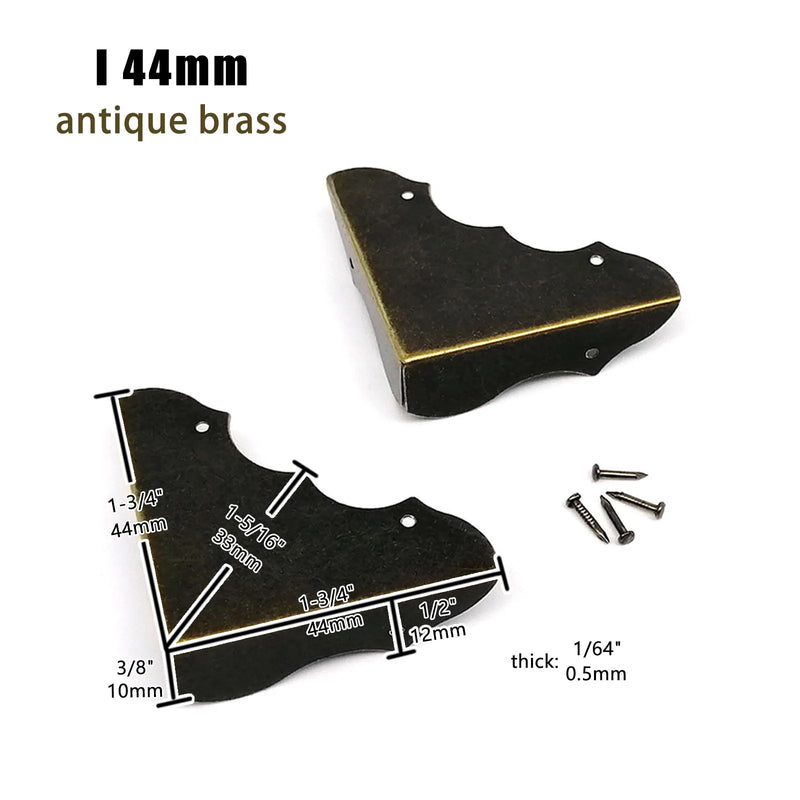 12pcs Decorative Jewelry Chest Wine Gift Box Wooden Case Antique Brass Golden Furniture Corner Protector Cover with Screws Nails