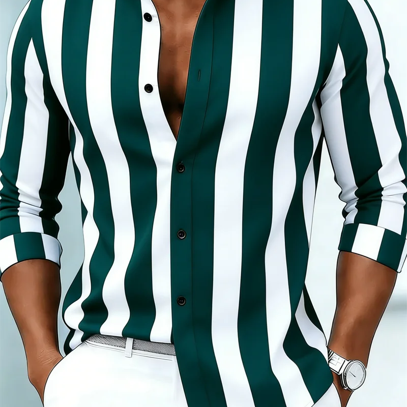 New Men's Long Sleeved Shirt Casual Fashion 3D Striped | SAMAG