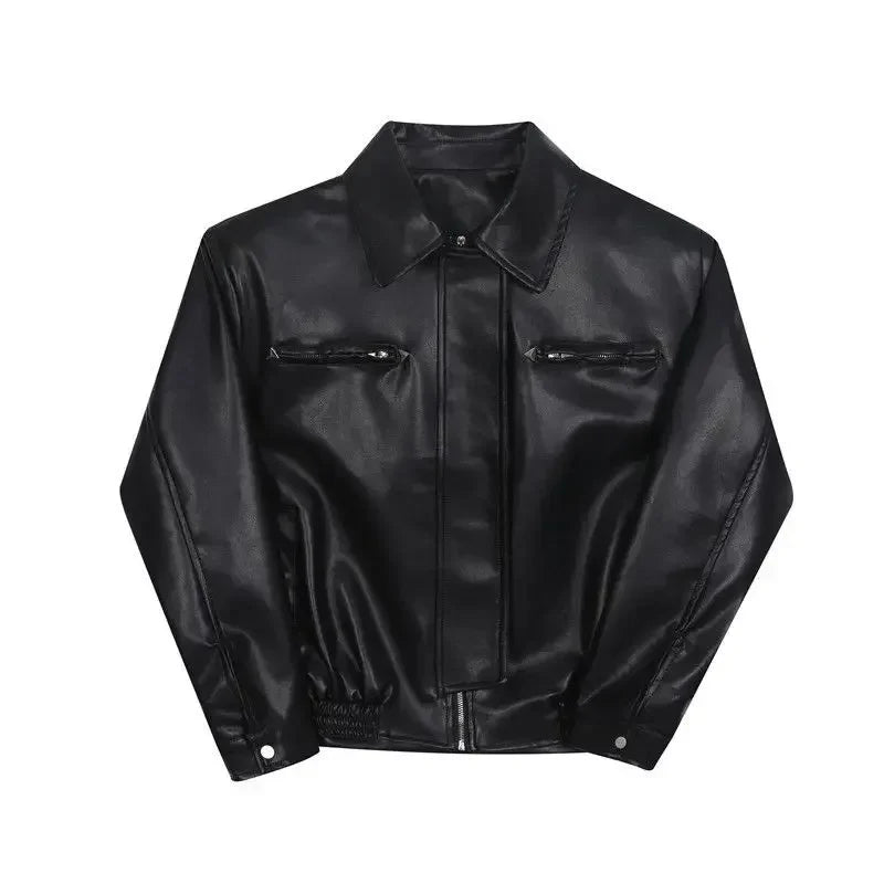 American PU Leather Coat Bomber Men Autumn Leather Men's Lapel Zipper Biker Men Clothing Coat Streetwear