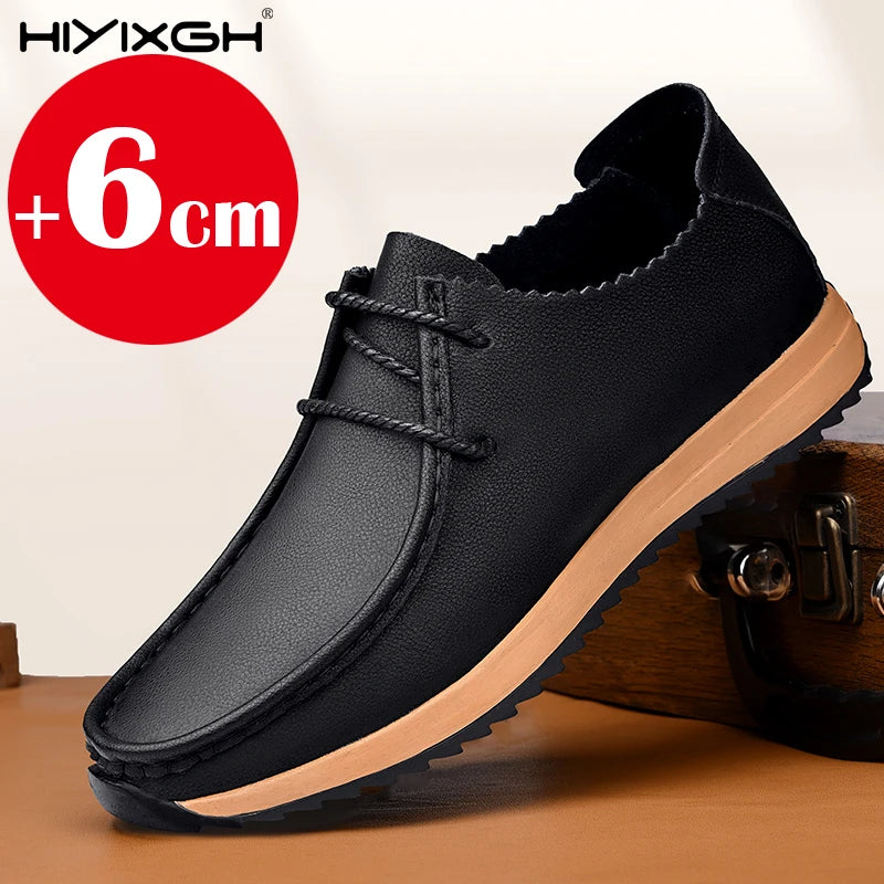 Inner height 6 cm genuine leather non-slip casual walking shoes classic fashion men's elevator shoes outdoor sports shoes