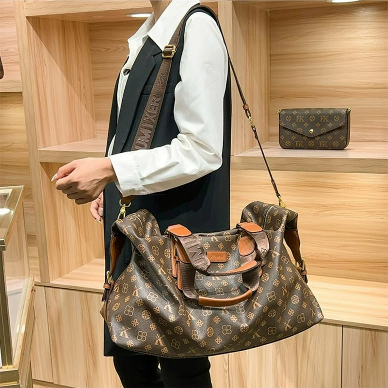 Ladies' Fashionable Commuting Shoulder Bag 2026 New Handbag Boston Bag Large Capacity Bag Retro Printed Crossbody Bag