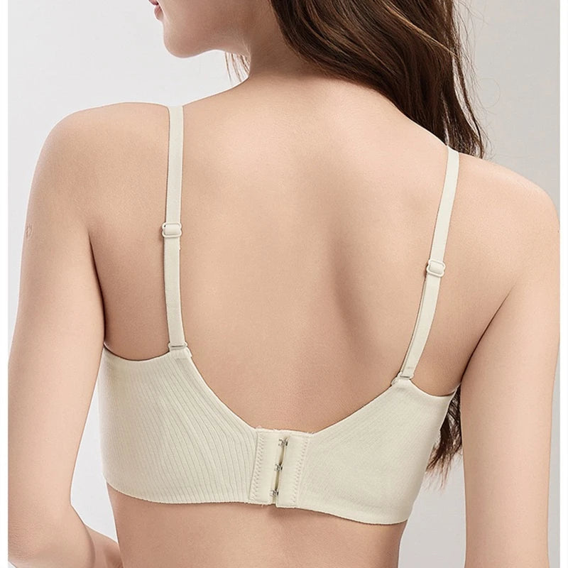 Women's Seamless Push-Up Bra Soft Support Brushed Anti-Sagging Palm Cup Comfortable Underwear for Small Breasts