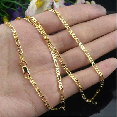 Exquisite Fashion 18K Gold Filled Necklace For Women Men Size 16 - 30 Inch Jewelry 4mm Figaro Chain | SAMAG