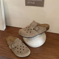 Women's Suede Clogs with Adjustable Strap Fashion Cork Footbed Genuine Leather Mules Outdoof New Slip on Potato Shoes