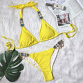 Halter Metal Chains Rhinestone Diamond Bikini Women | SAMAG
