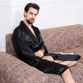 2025 Summer Men's Thin Pajamas Robes Men Homewear Long Sleeve Kimono Bathrobe Black Silk Sleepwear Male Shower Robe Nightwear