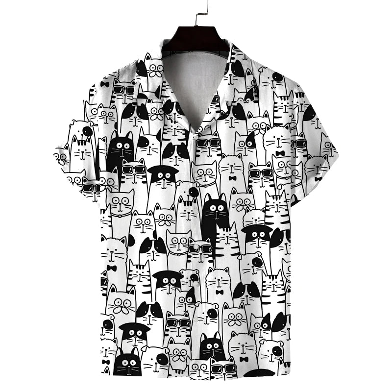 New summer shirt men's short cat pattern design casual | SAMAG