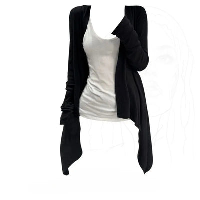 Korean Irregular Black Cardigan Two Piece Sets Style | SAMAG