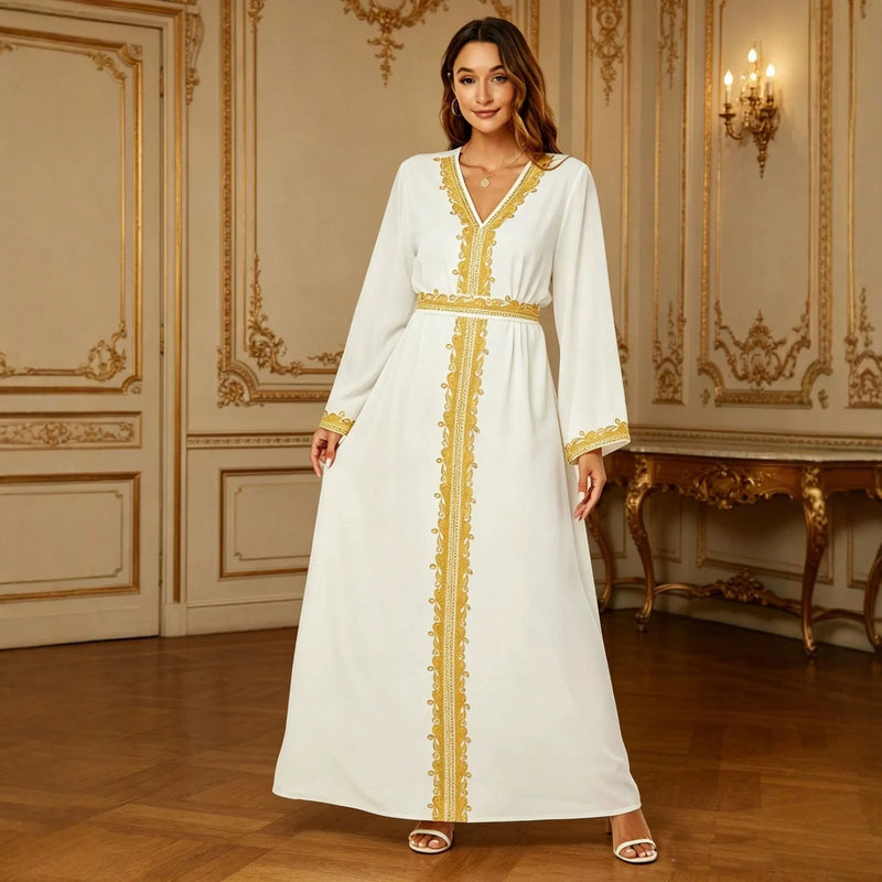 Dubai Abaya for Women Kaftan Muslim Dress Gold Embroidery | SAMAG