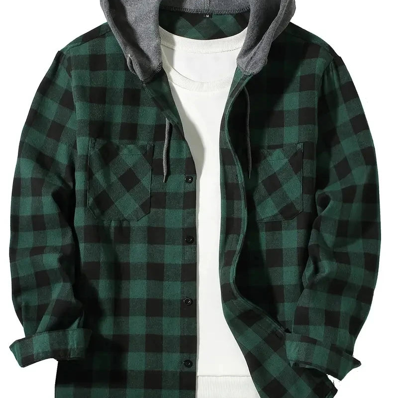 Youth Fashion Street Hooded Plaid Shirt Men's Slim Fit | SAMAG