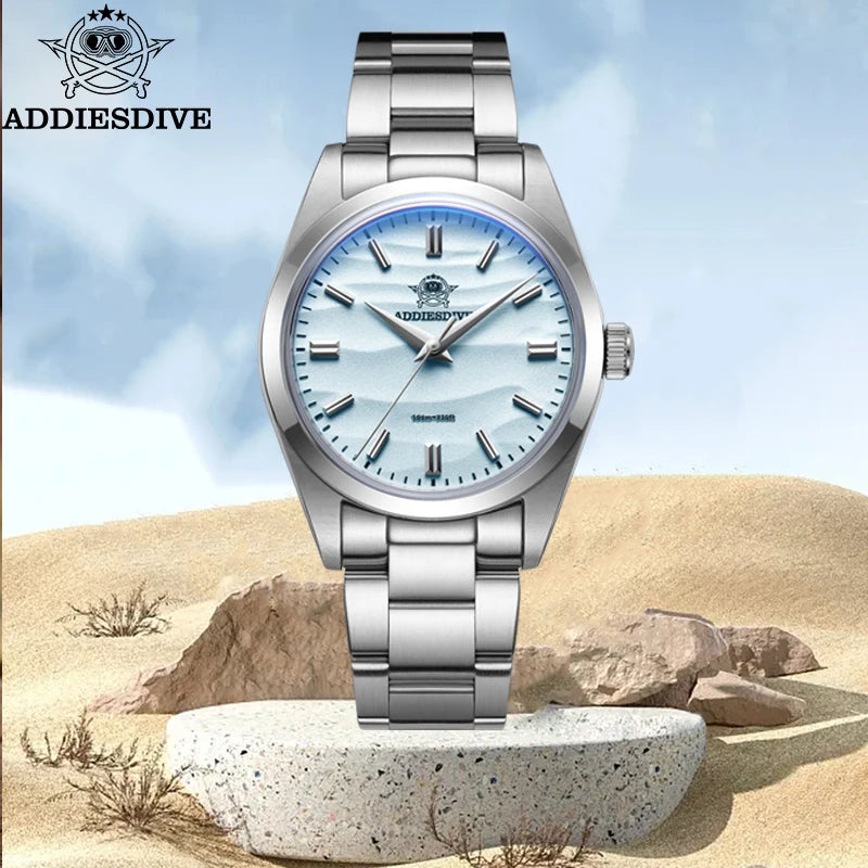 ADDIESDIVE 2026 Men's Quartz Watches Bubble Mirror Glass 100M Waterproof New 316L Stainless Steel Luxury Business Dress Watches