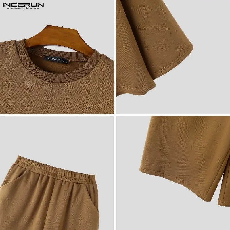INCERUN Men's Sets Solid Color Oversize 3/4 Sleeve T Shirt Pants Two Piece Streetwear Stylish Casual - View 6 | SAMAG