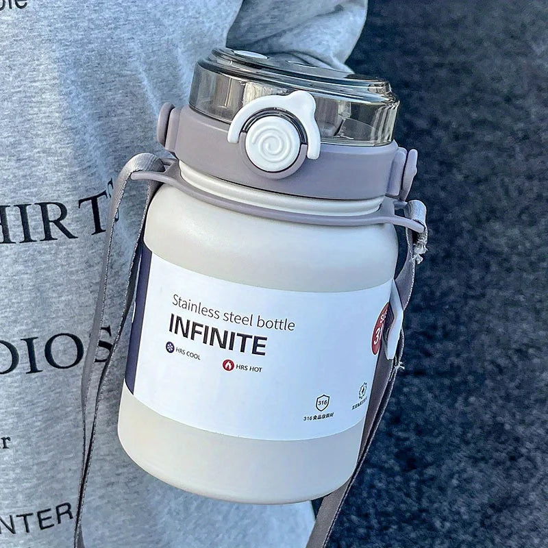 800ml/2000ml Large Capacity Stainless Steel Insulated Water Jug with Handle & Straw, Leakproof Vacuum Thermos Mug for Sports Out