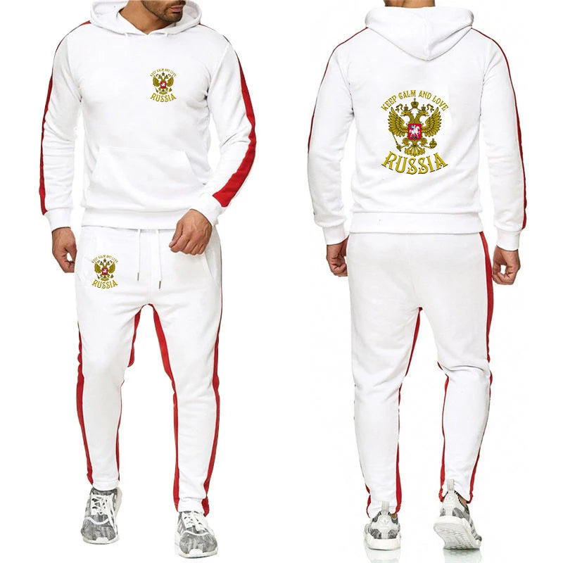 Russia Badge Gold Eagle Men's New Sport Wear Hoodie Solid Color Long Sleeve Tracksuit+Casual Sweatpants Suit - View 5 | SAMAG