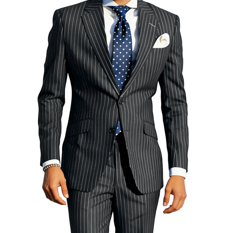 Men's Classic Stripe Suits 2 Piece ( Blazer+Pants ) Notch Lapel 2 Buttons Slim Fit Jacket & Trousers for Business Casual Wedding