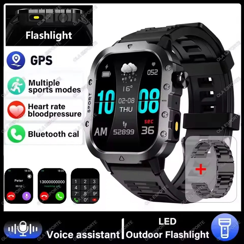 2026 New Rugged Military GPS Smart Watch Men Bluetooth Call Health Monitoring Sports 5ATM Waterproof Smartwatches Man Pk HW12