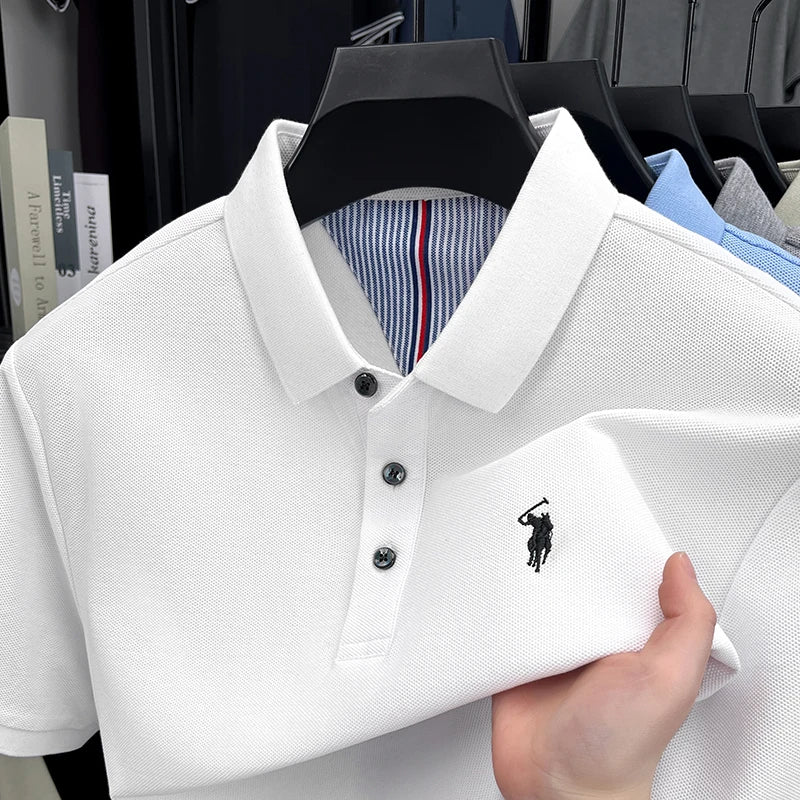 100% pure cotton high - end brand men's short sleeve polo shirt summer fashion original pony embroidery golf - View 7 | SAMAG