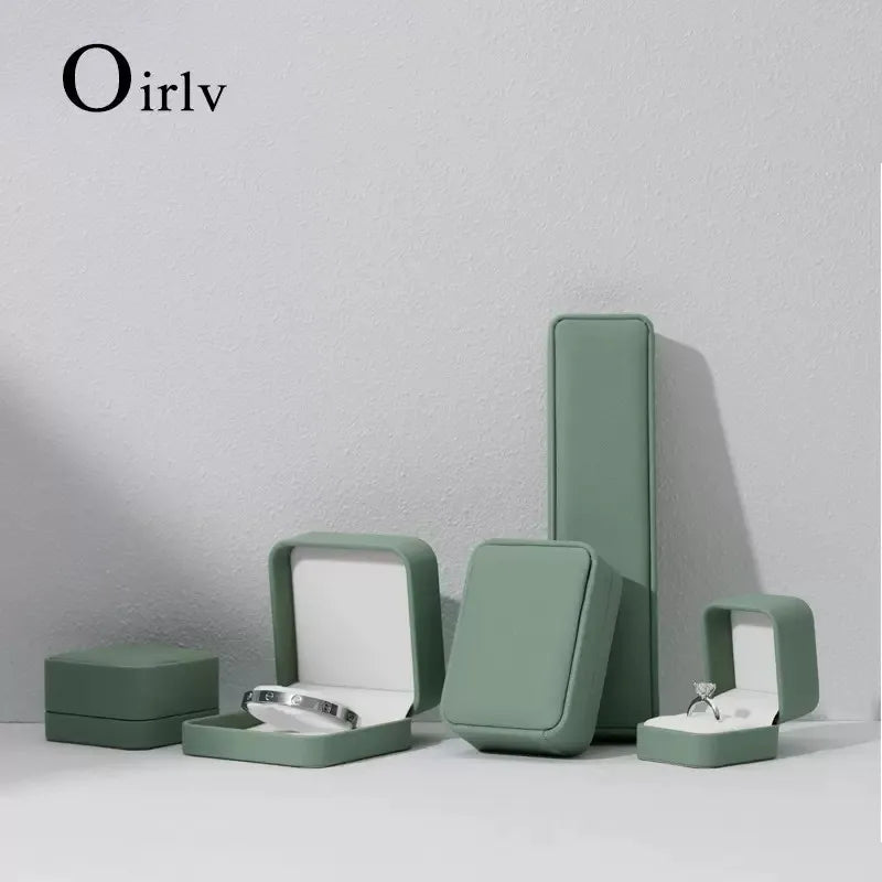 Oirlv Green Leather Jewelry Organizer Wedding Ring Box Pendant Bracelet Necklace Storage Case Gift Packaging Display Box
