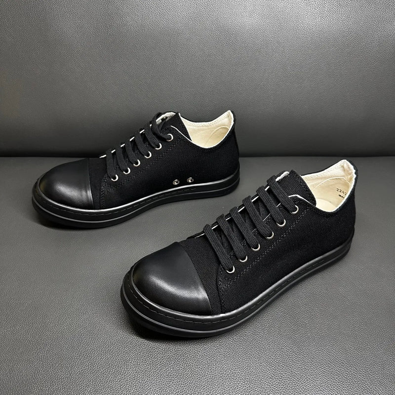 Classic Men's And Women's Low Top Casual Sneakers White Beige Canvas Thick Sole Lace-Up Luxury Flat Shoe