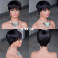 Short Pixie Cut Human Hair Wig for Women Natural Black Brazilian Hair Wig Machine Made Wigs with Bangs  Cheap  Layered Cut  Wigs