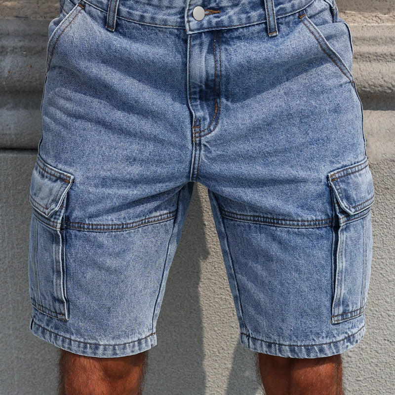 Men's Summer Blue Regular Denim Shorts. Multi-Pocket | SAMAG