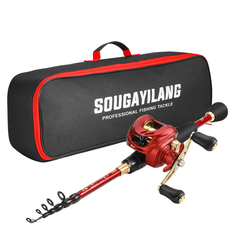 Sougayilang Baitcasting Fishing Rod and Reel Bag Set 1.8-2.4m Telescopic Rod and Metal Spool Fishing Reel for Bass Fishing Pesca