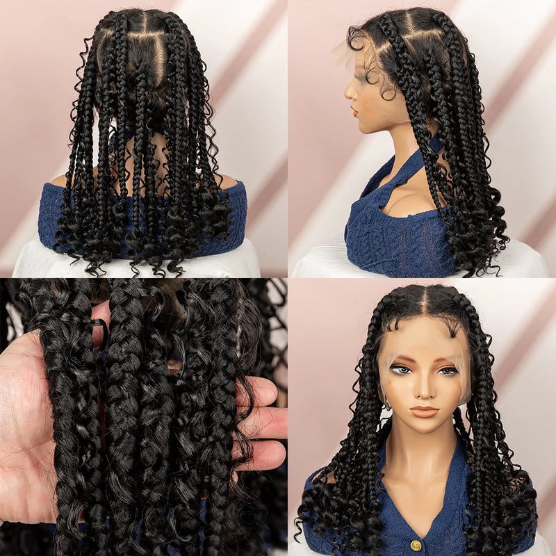 Full Lace Braided Wigs 16 In Synethetic Crochet Hair Wig Box Braids Boho Hairstyles Wigs for Women Short Bob Wig Knotless