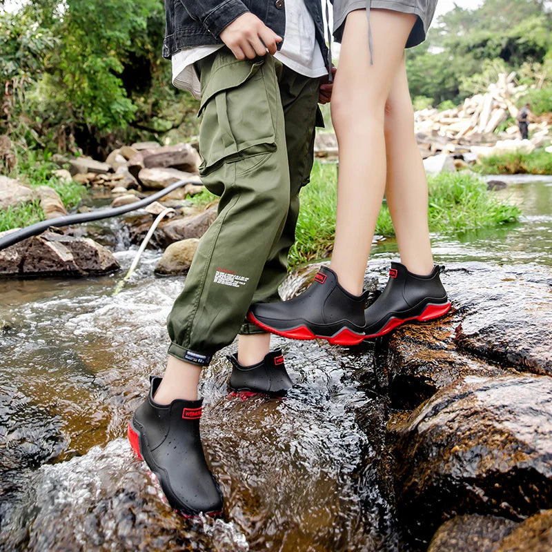 Men's Ankle Rain Boots Outdoor Waterproof  Men Rain Shoes Anti-Slip Wear-resistant Men Kitchen Water Shoes Fishing Rubber Shoes