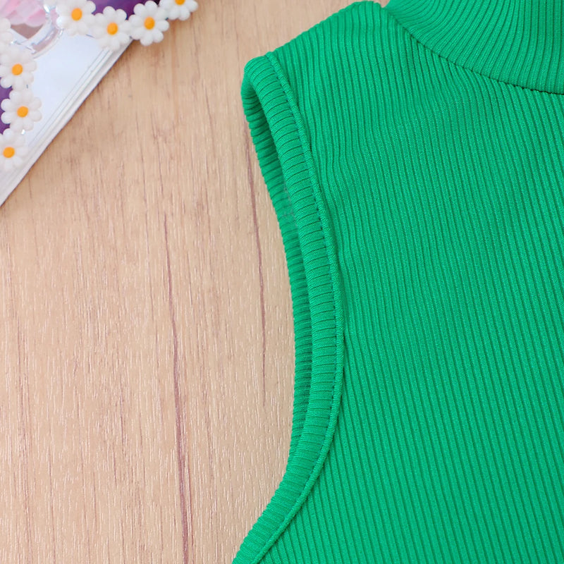 Girls Summer Fashion Set Green Sleeveless High Collar - View 3 | SAMAG