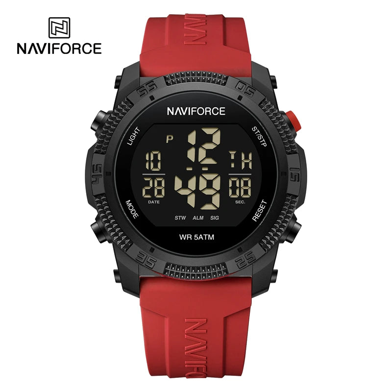 Naviforce 7104 Luxury Men Fashion Watch Water Resistant Wristwatches Silicone Strap LCD Electronic Clock Relogio Masculino