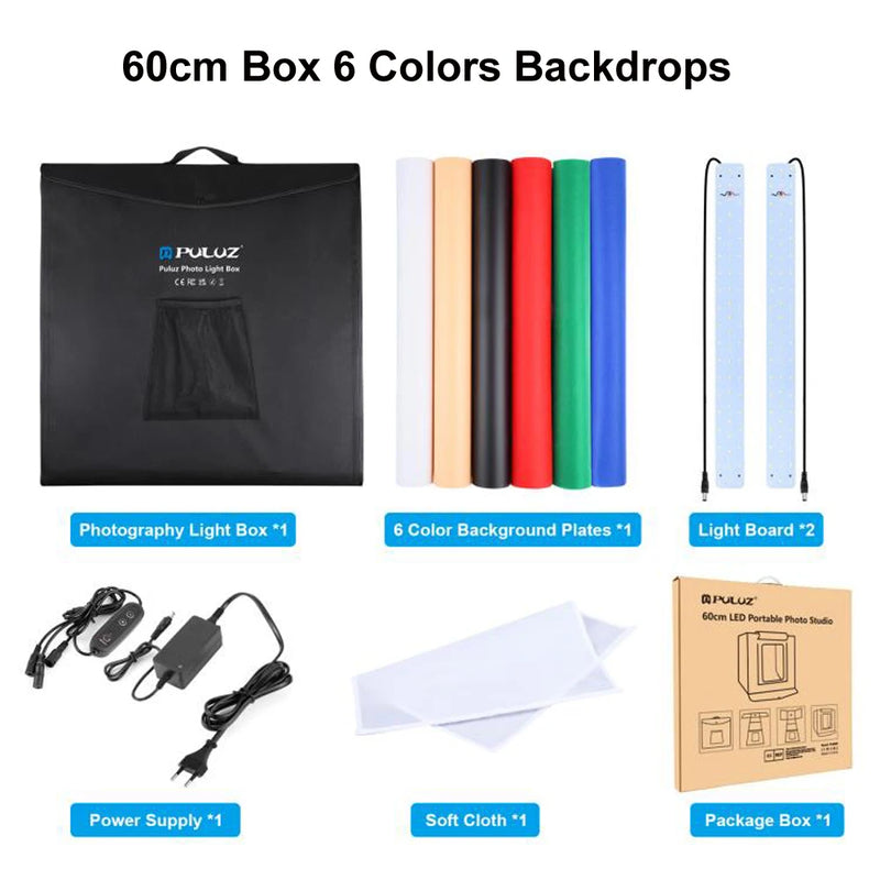 PULUZ Lightbox 80 60 50 40 30cm Photo LED Light Studio Kits 6 12 Color Backgrounds Tabletop Photography Soft Shooting Tent Box