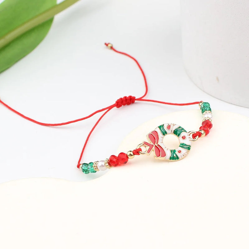 1/6/12pcs Festival Christmas Bracelets Imitation Pearl Santa Claus Xmas Tree Pendant Party Jewelry Gifts for Girls Kids Adult