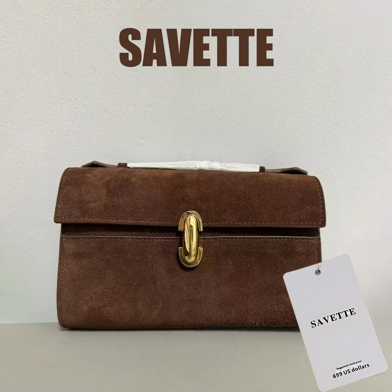 SAVETTE Brand 2025 New The Symmetry Pochette Genuine Leather Tote Women's Simple Handbag Small Square Row Bag Rectangular Bags