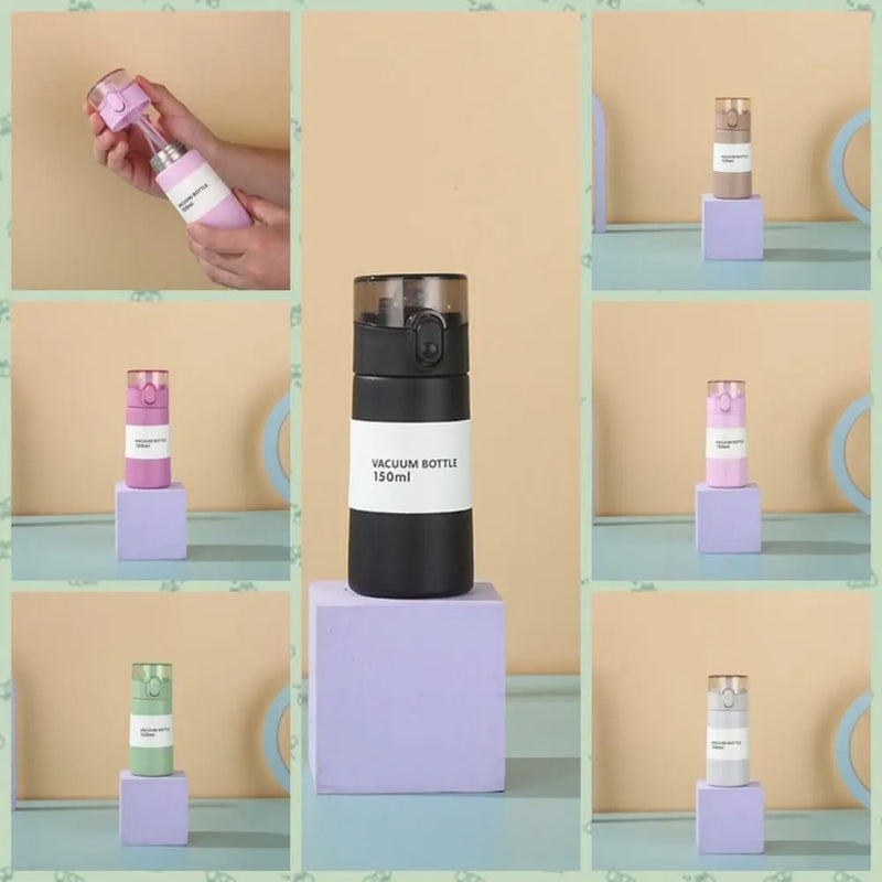 Stainless Steel Mini Thermos Cup 150/250ml with Straw Pocket Insulated Cup Leak-proof One-button Opening Thermal Mug