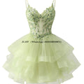 Customized Tiered Tulle A Line Homecoming Dress For Teens Sparkly Lace Applique Beaded Short Prom Dress Mini Cocktail Party Gown