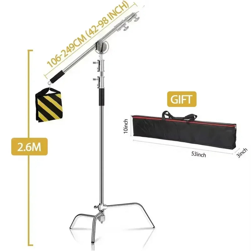 C Stand Stainless Steel Kit Light Stand With Weight Bag Photo Studio Accessories Extension Rod 2.49M Length Arm Cross Boom